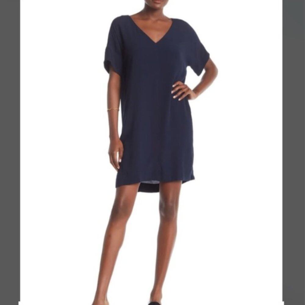Madewell Novel Short Sleeve Shift V-Neck Dress - Size Medium - Navy